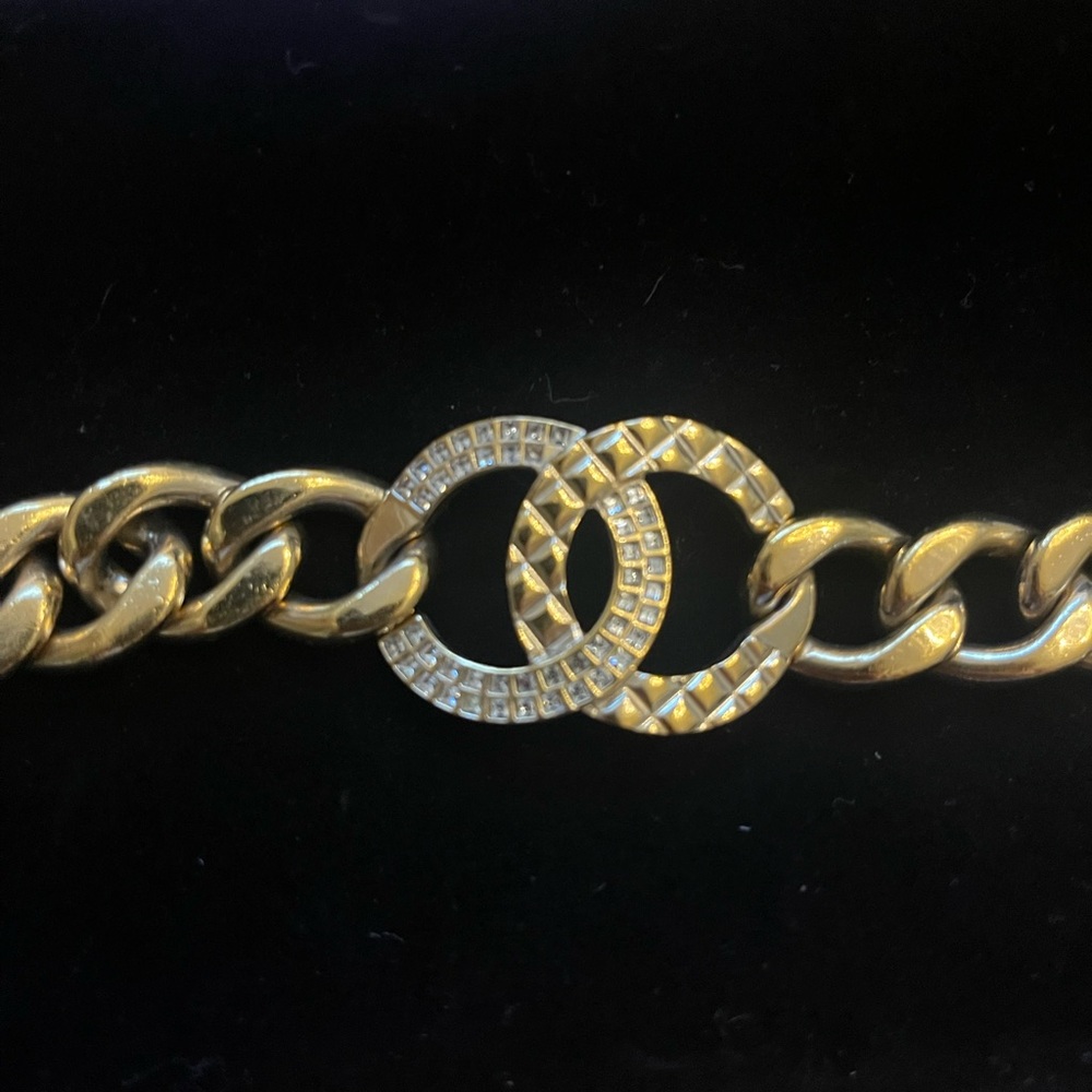 Authentic Chanel CC logo rhinestone and gold chunky chain bracelet